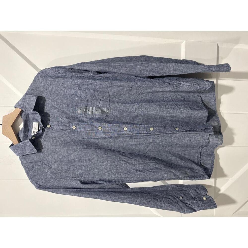 GAP Men's Standard Fit Linen Blend Button-Up Shirt Medium Blue, NWOT